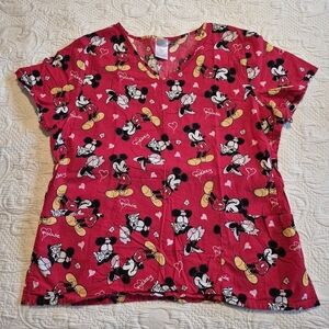 Minnie Mouse women's Large red scrub top uniform top VGUC